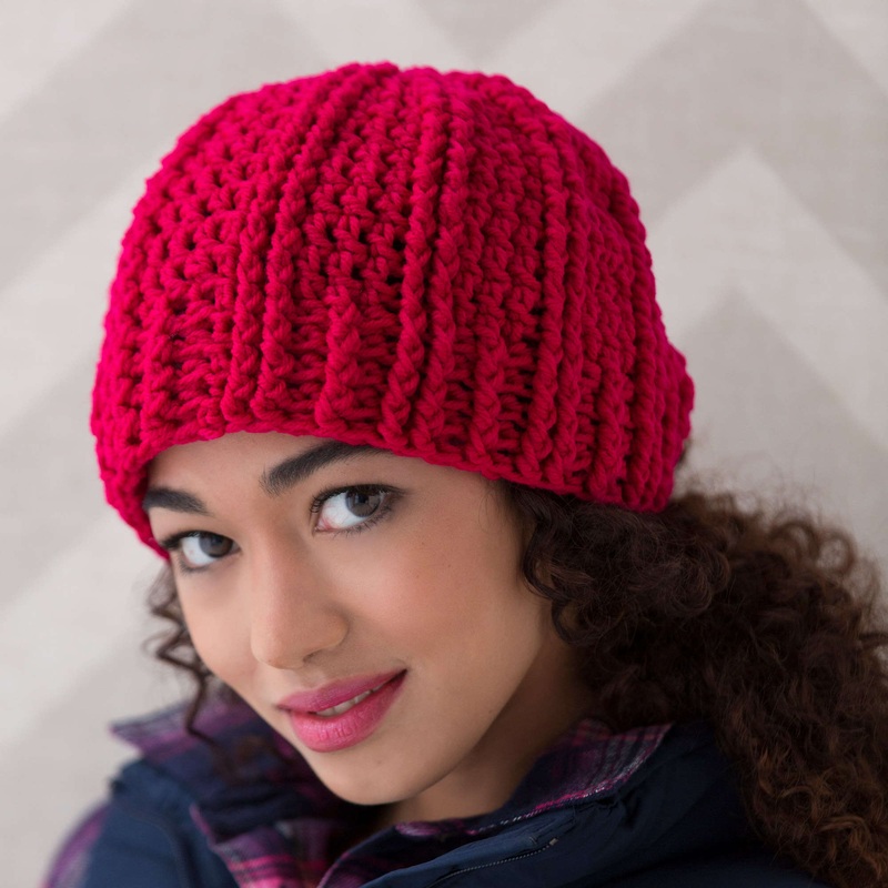 Red Heart Ridged Crochet Hat|Large|Medium