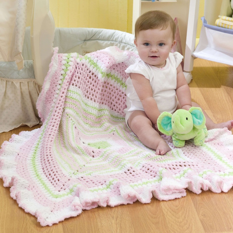 Red Heart Ruffled Granny Crochet Baby Blanket