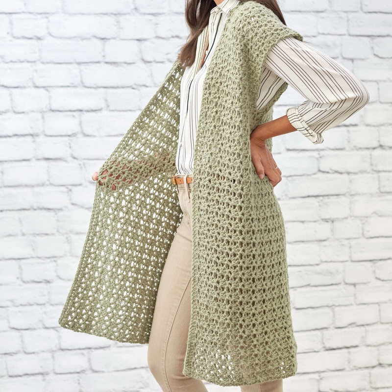Red Heart Sage Stitch Long Cardigan