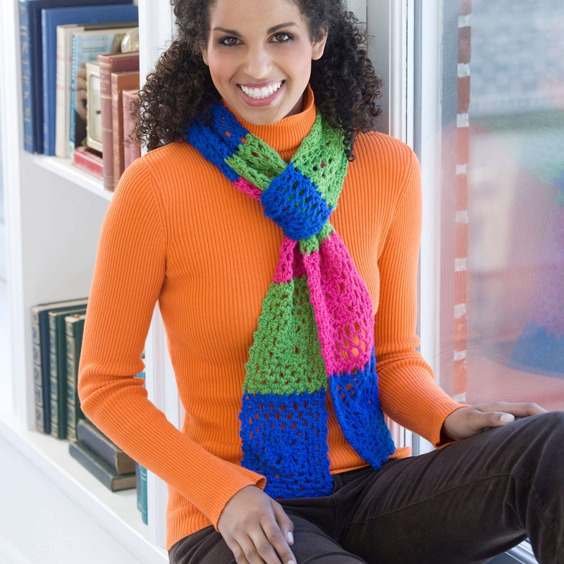 Red Heart Crochet Shimmer Granny Scarf
