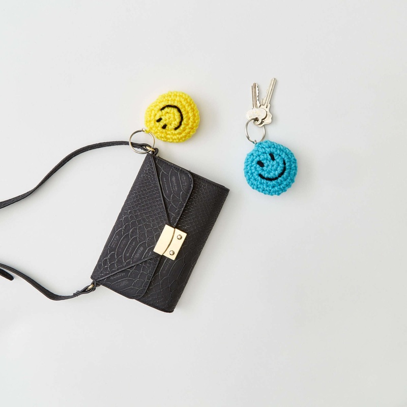 Red Heart Crochet Smiley Emoticon Key Chain
