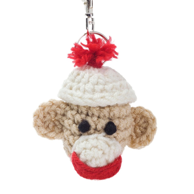 Red Heart Crochet Sock Monkey Key Fob