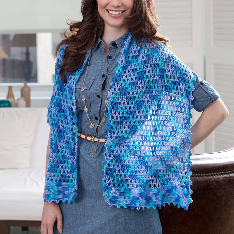 Red Heart Crochet Stars Over the Sea Shawl