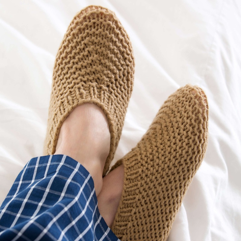 Red Heart Knit Slippers for Him