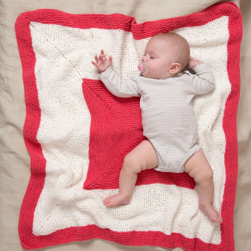 Red Heart Square On Square Knit Baby Blanket