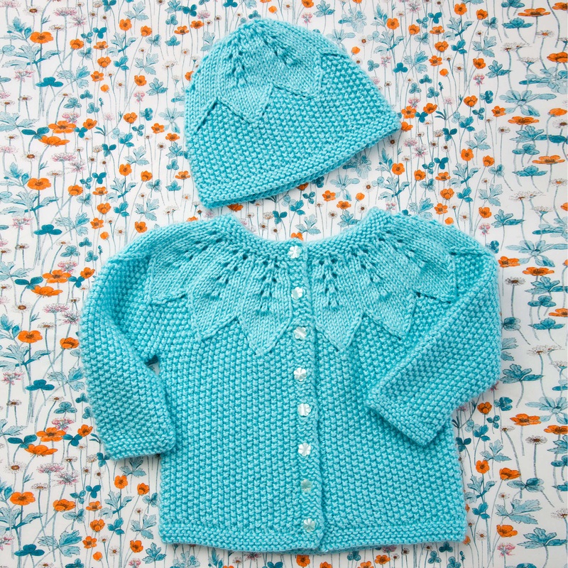 Red Heart Star Bright Baby Knit Cardigan and Hat
