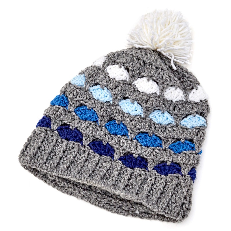 Red Heart Crochet Striping Shells Hat