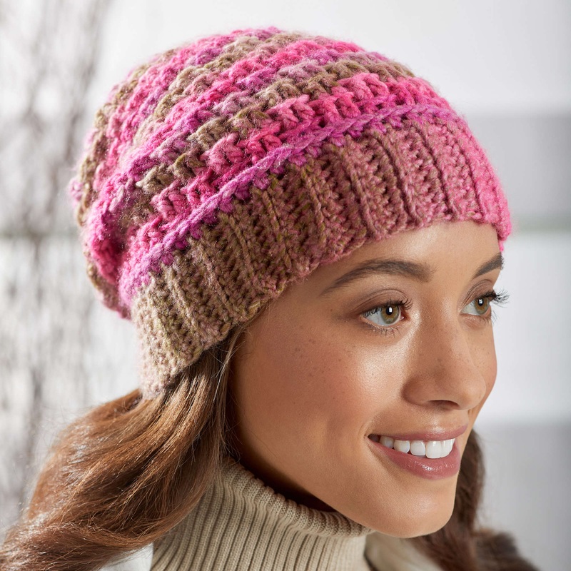 Red Heart Crochet Textured Reversible Beanie