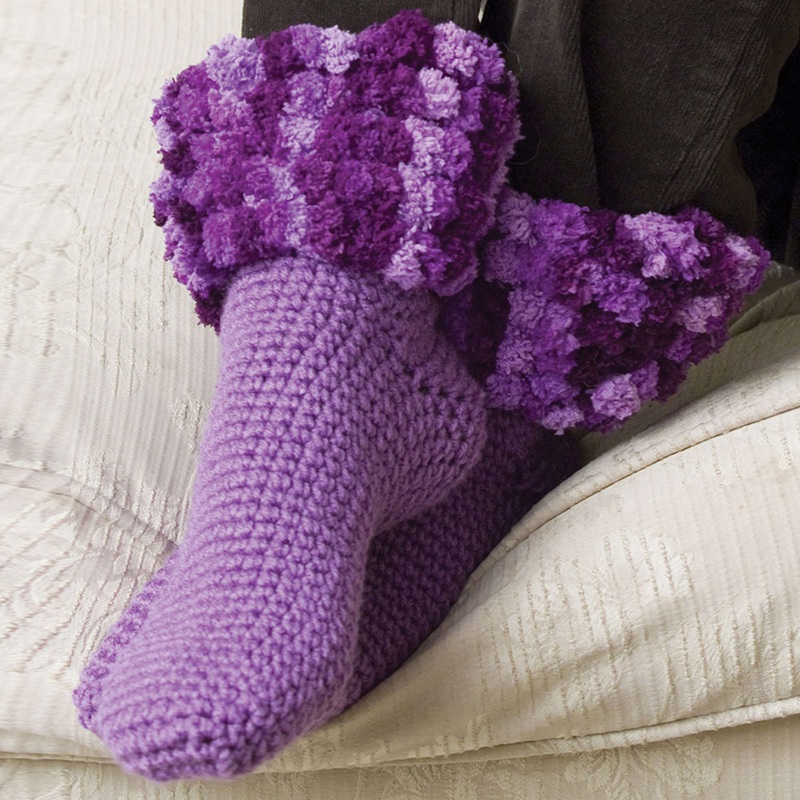 Red Heart Crochet Toe-Up Slippers