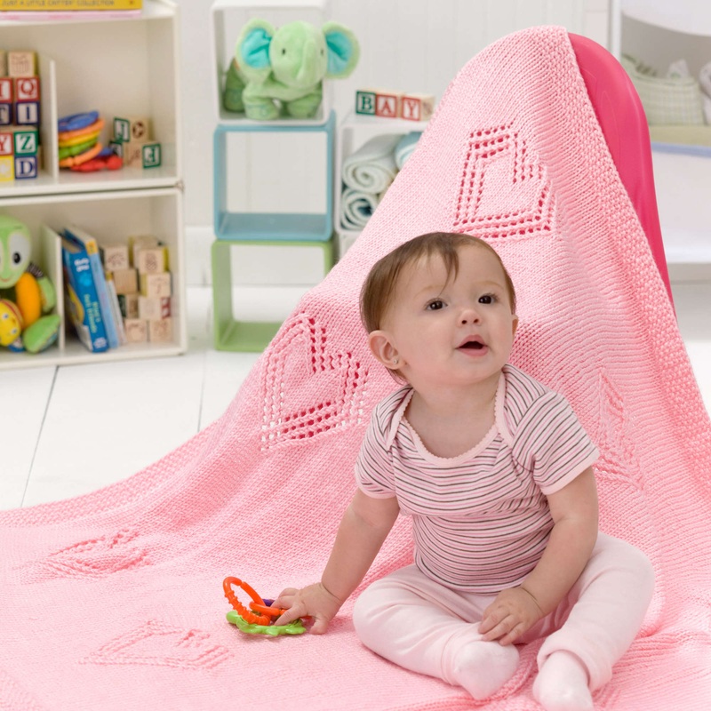 Red Heart Sweet Hearts Knit Baby Blanket