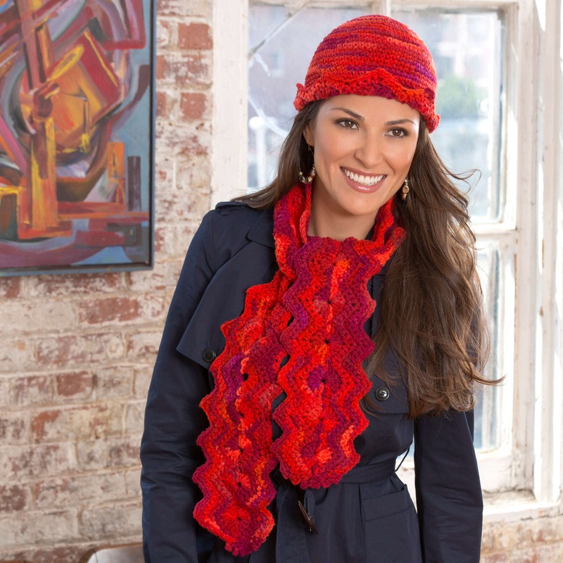Red Heart Crochet Wavy Hat and Scarf