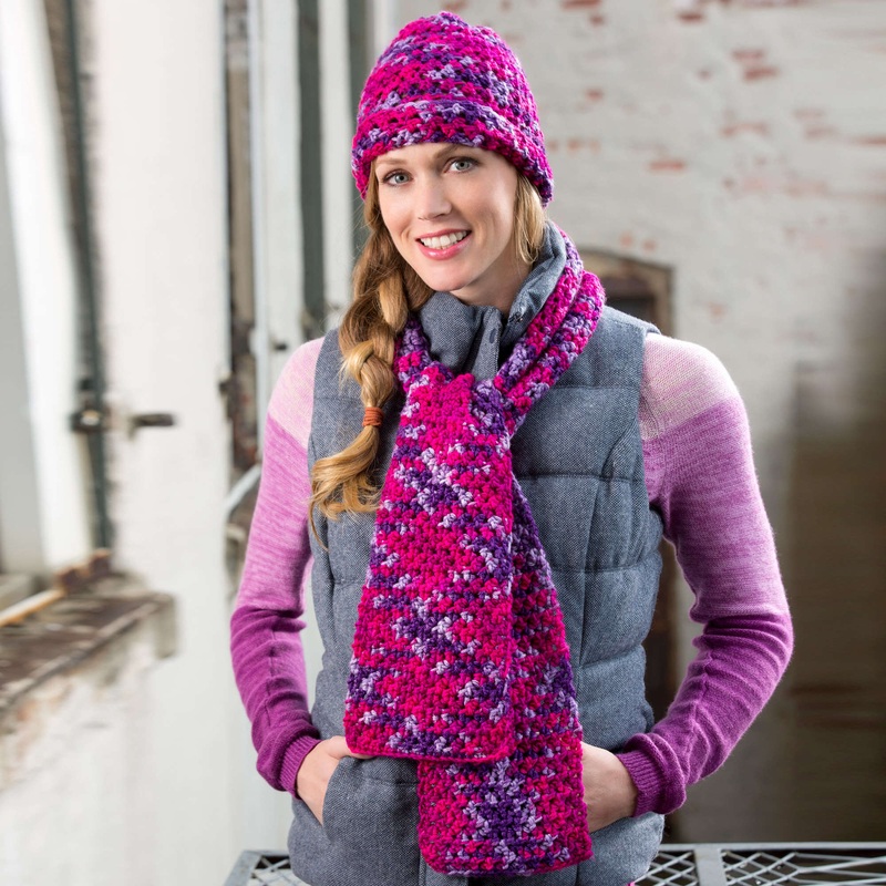 Red Heart Crochet Woven Stitch Hat & Scarf