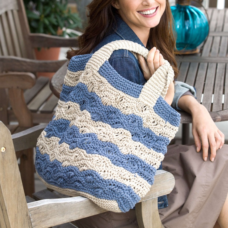 Red Heart Knit Waves Tote Bag|Single Size