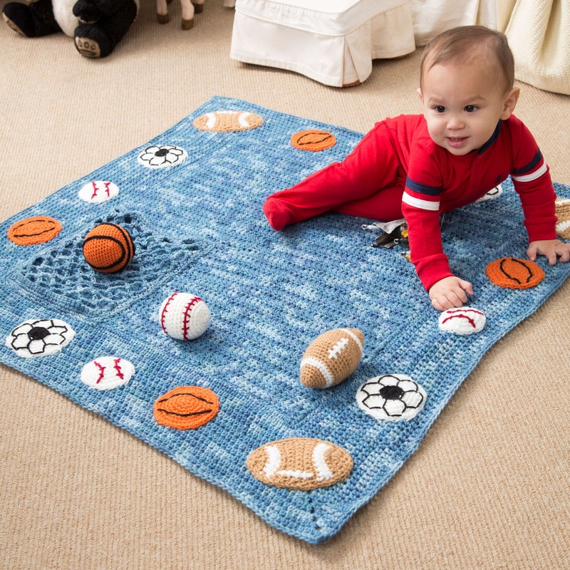 Red Heart Young Athlete Crochet Blanket and Rattles