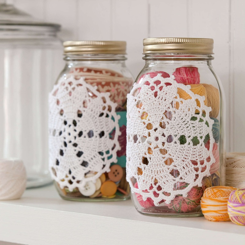 Aunt Lydia’s Crochet Hearts Desire Doily-ed Jars