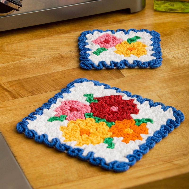 Aunt Lydia’s Crochet May Flowers Hot Pad & Coaster Set