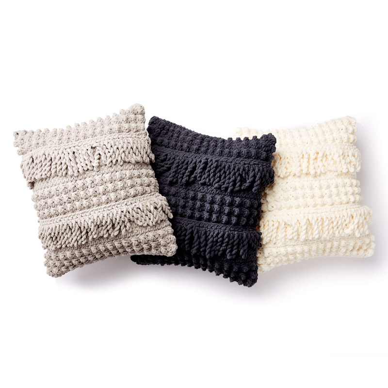 Bernat Bobble and Fringe Crochet Pillow