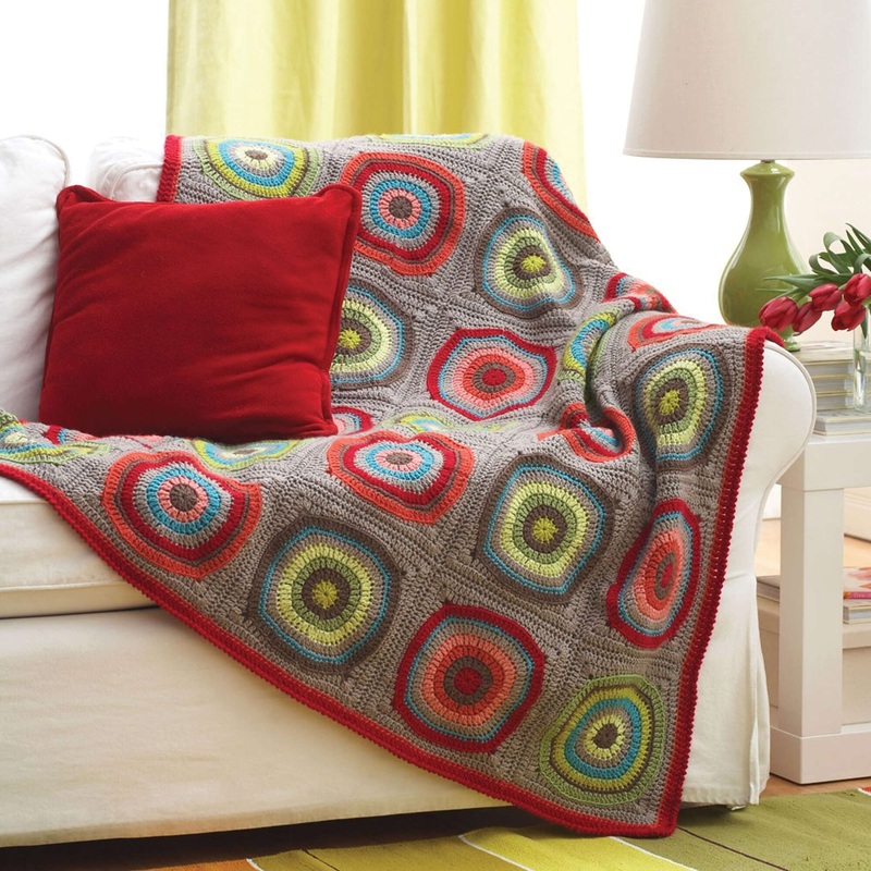 Bernat Circles In Squares Crochet Blanket