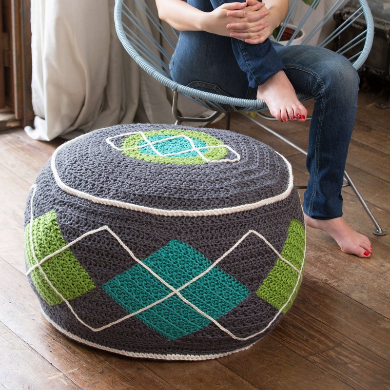 Red Heart Crochet Argyle Bean Bag Ottoman
