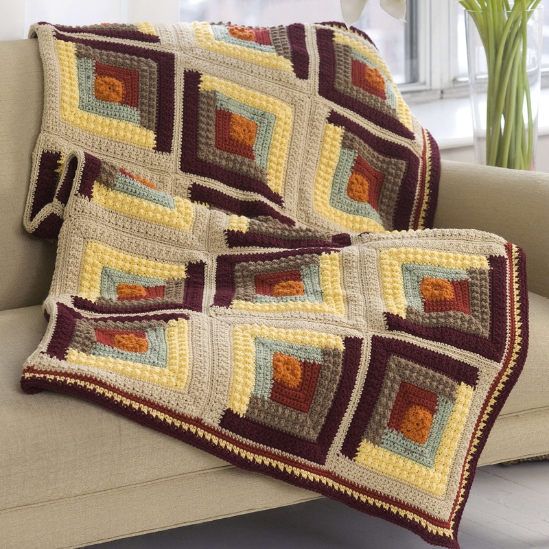 Red Heart Crochet Autumn Log Cabin Throw