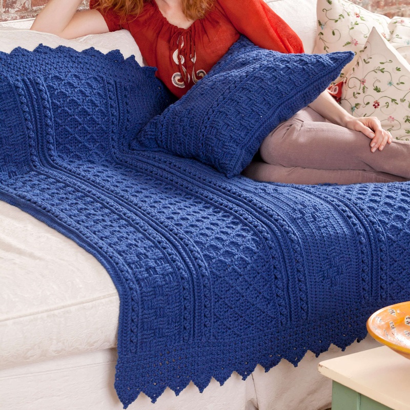 Red Heart Crochet Basketweave Diamond Throw & Pillow