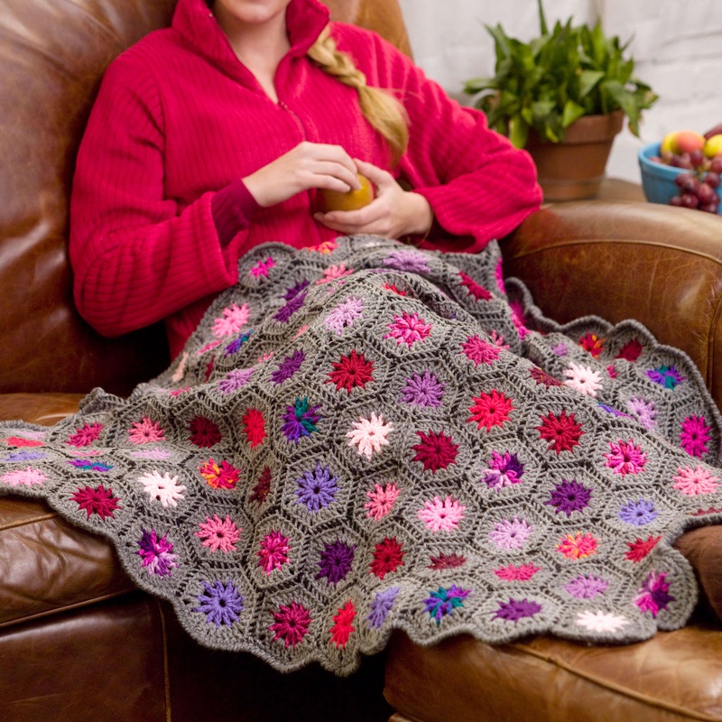 Red Heart Crochet Blooming Hexagons Throw