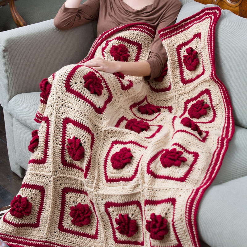 Red Heart Crochet Blooms In Burgundy Throw