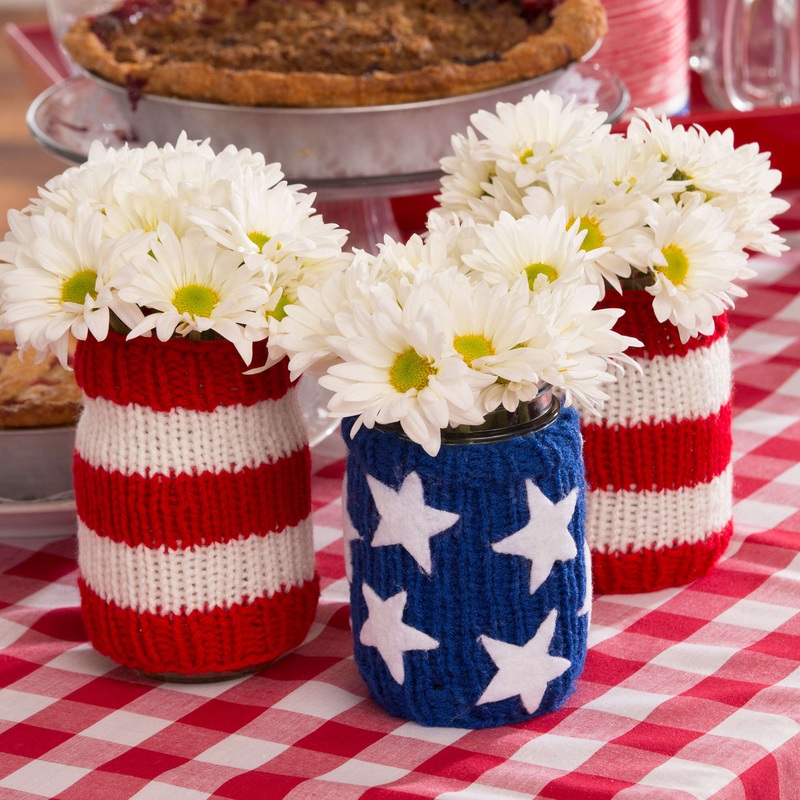 Red Heart Knit Americana Jar Cozies