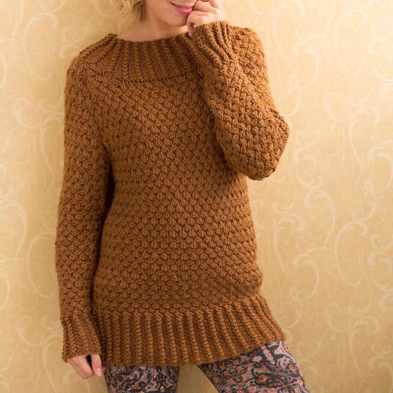 Red Heart Knit Aran Basket Stitch Sweater