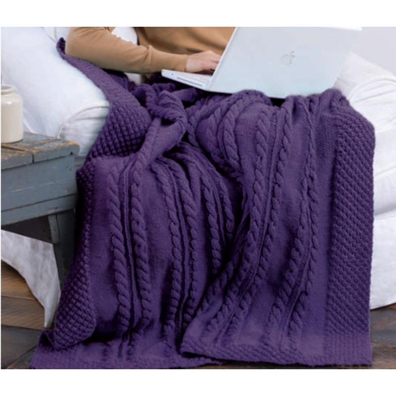 Red Heart Knit Bramble Border Cable Throw