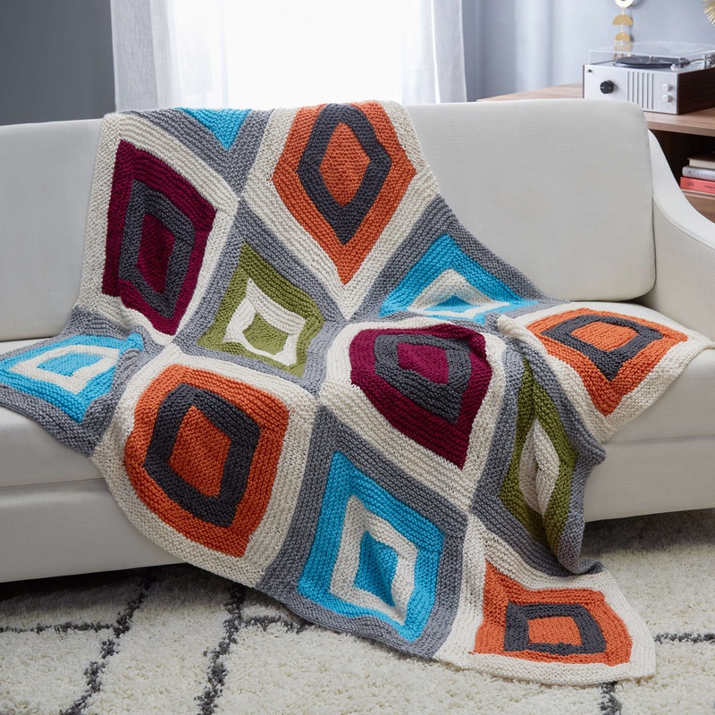 Red Heart Color Blocks Knit Throw