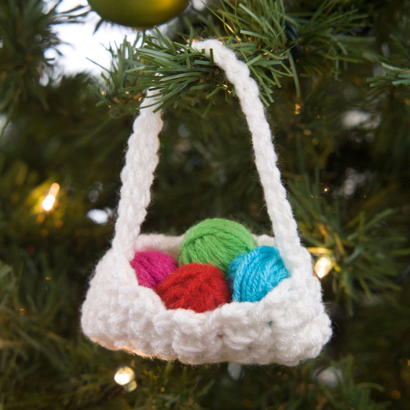 Red Heart Crochet Basket Ornament