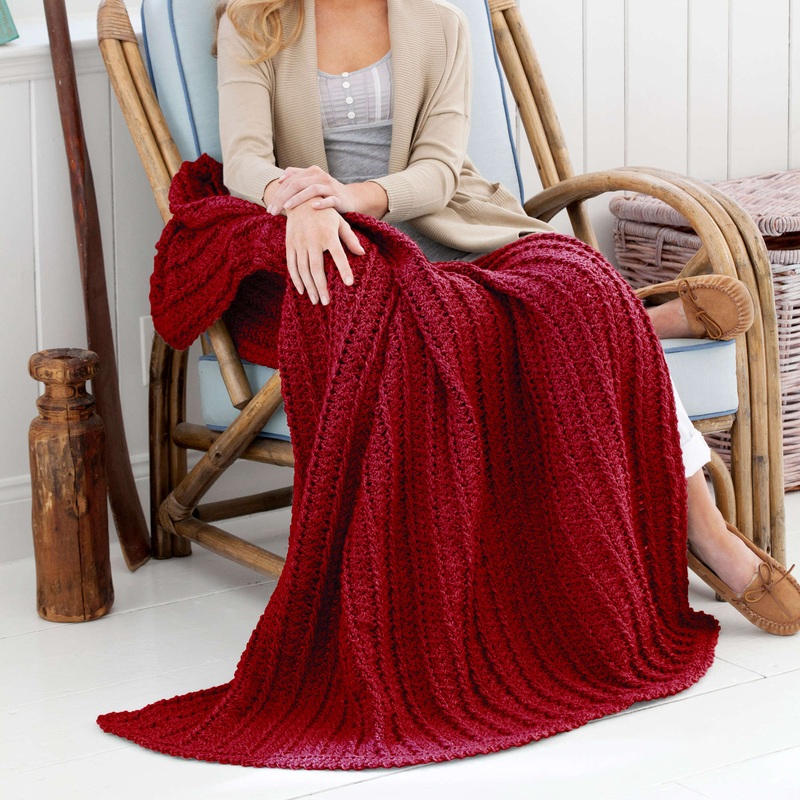 Red Heart Crochet Cabled and Shell Throw