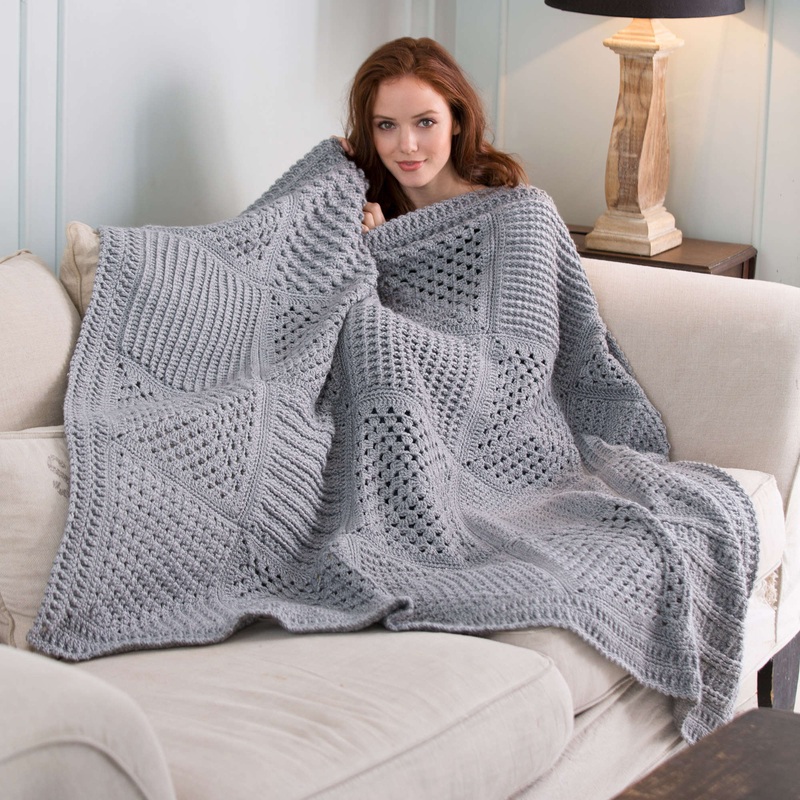 Red Heart Crochet Checkerboard Textures Throw
