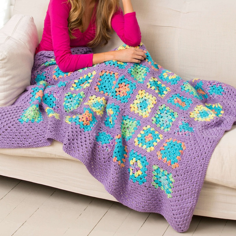 Red Heart Crochet Cheerful Granny Square Throw