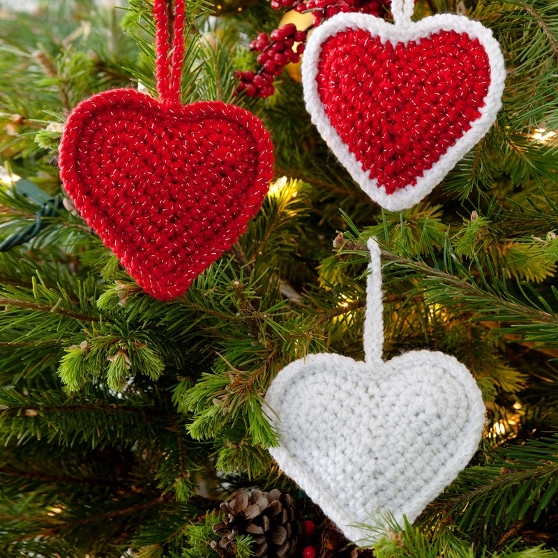 Red Heart Crochet Christmas Love Hearts Ornaments