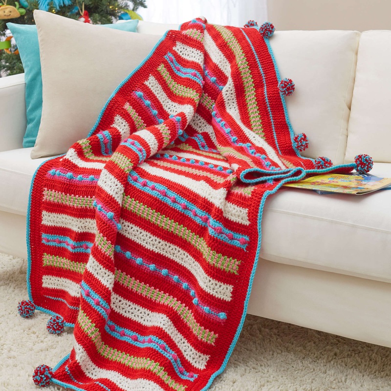 Red Heart Crochet Christmas Morning Striped Throw