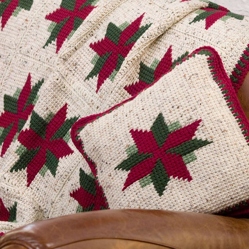 Red Heart Crochet Christmas Star Throw and Pillow