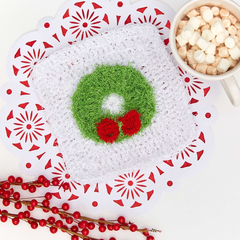 Red Heart Crochet Christmas Wreath Dishcloth