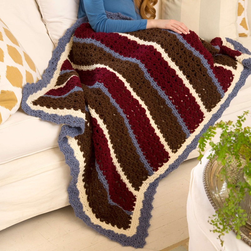 Red Heart Crochet Chunky Shells & Stripes Throw