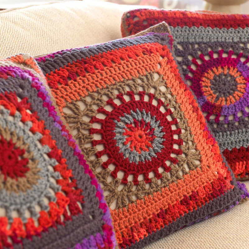 Red Heart Crochet Circle In the Square Pillows