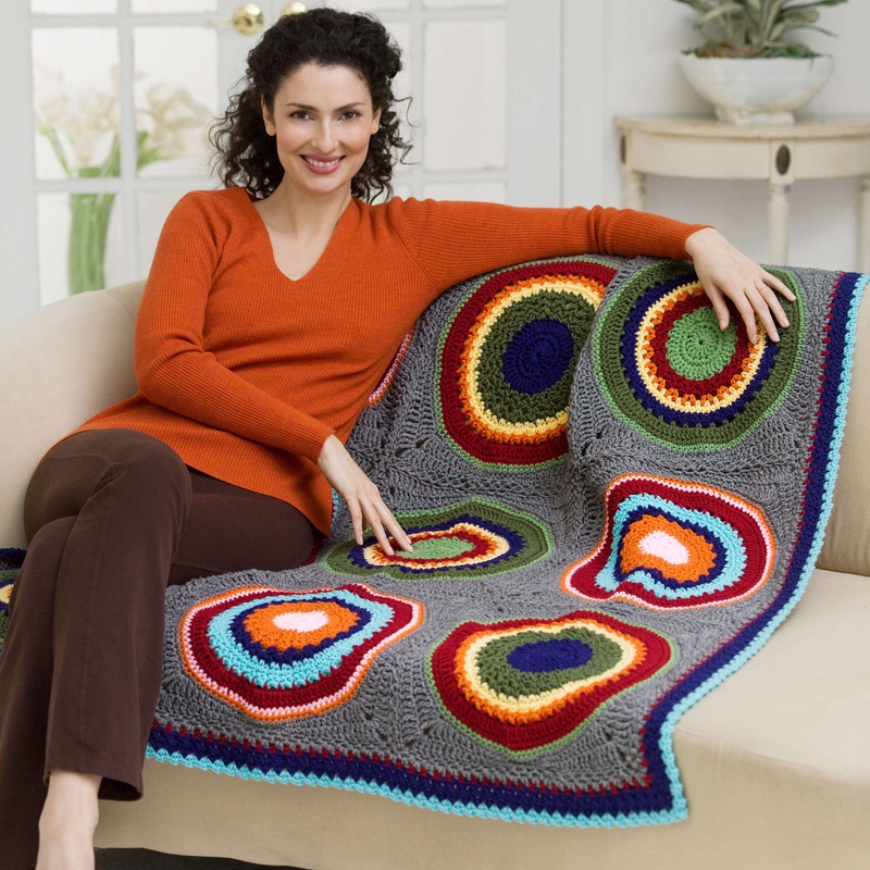 Red Heart Crochet Circles In Squares Throw