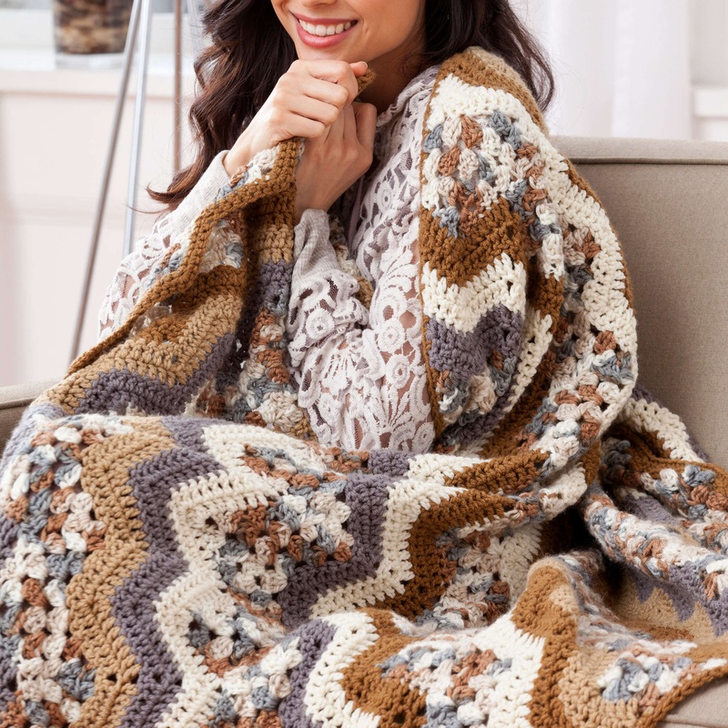 Red Heart Crochet Cloudy Day Ripple Throw