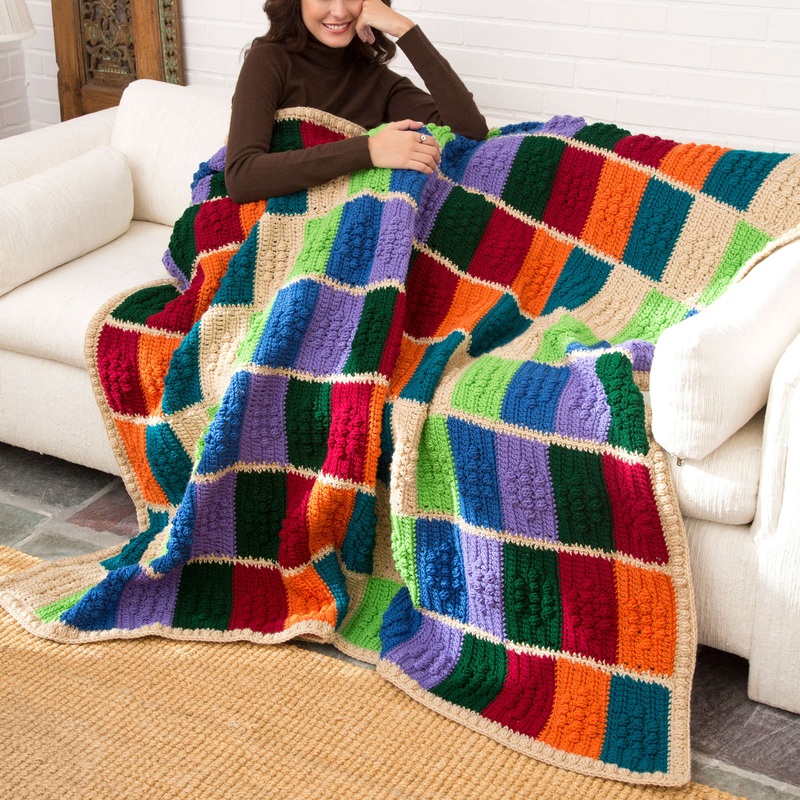 Red Heart Crochet Color Block Throw