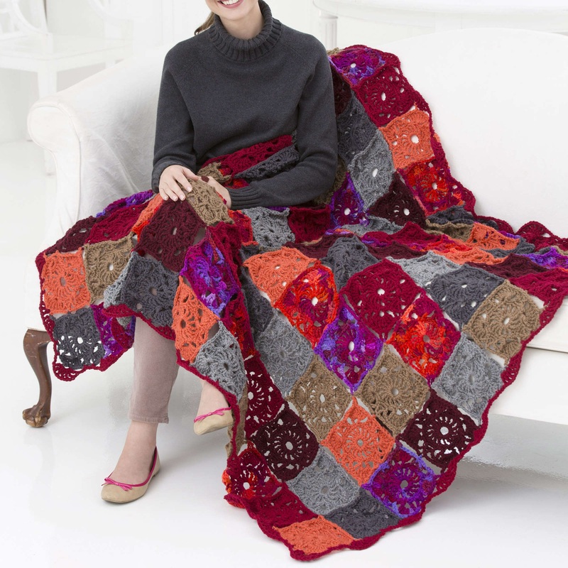 Red Heart Crochet Colorful Squares Throw