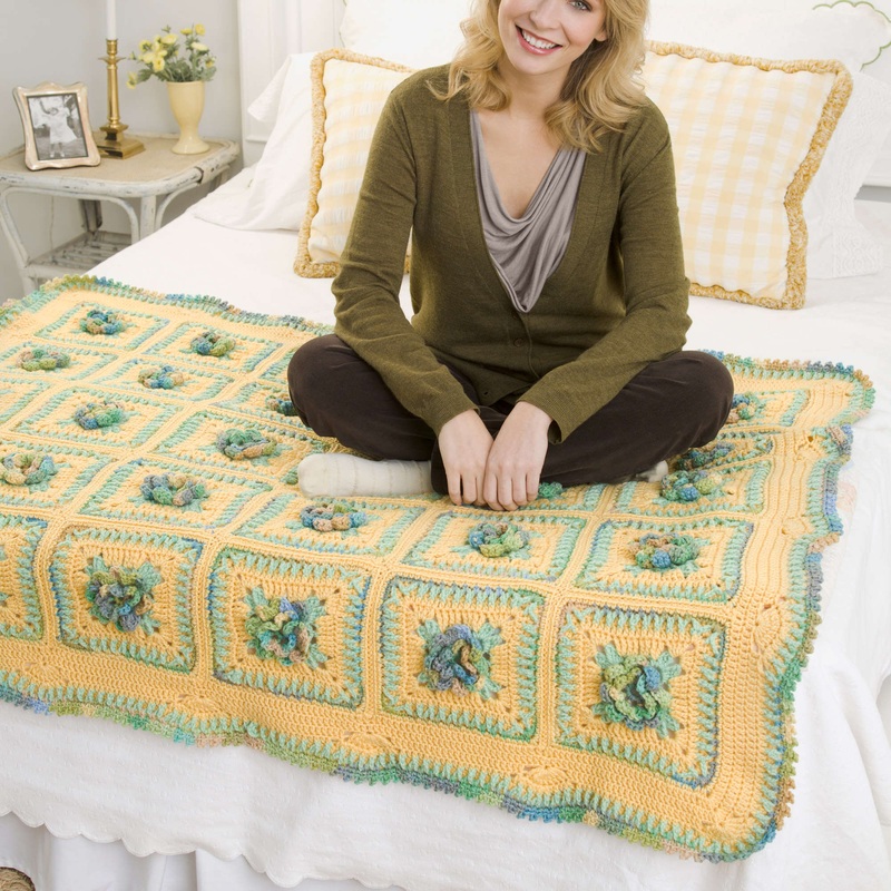 Red Heart Crochet Country Floral Throw