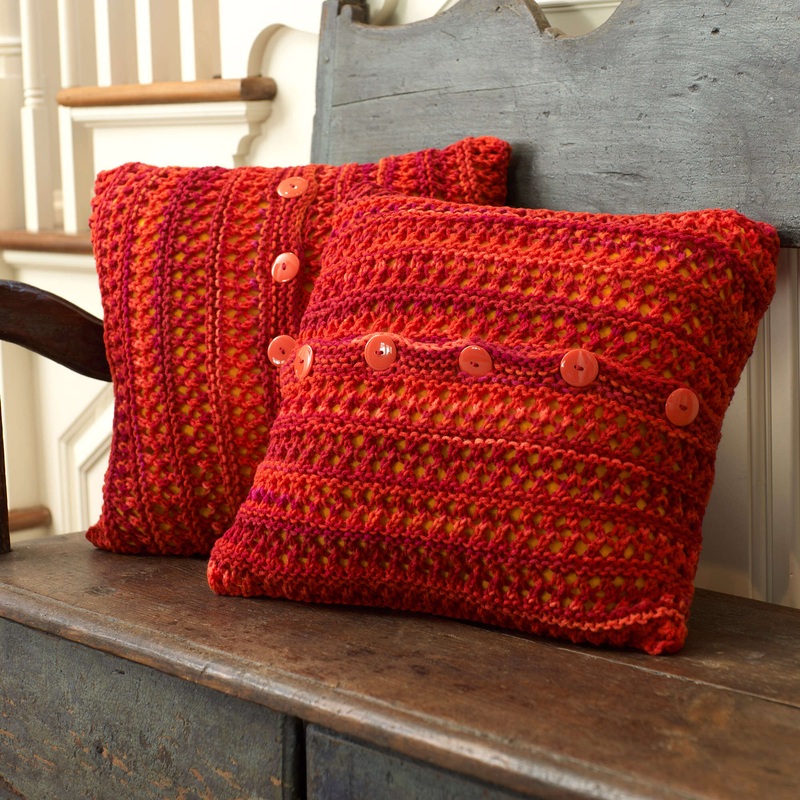Red Heart Knit Button Up Chair Pillow