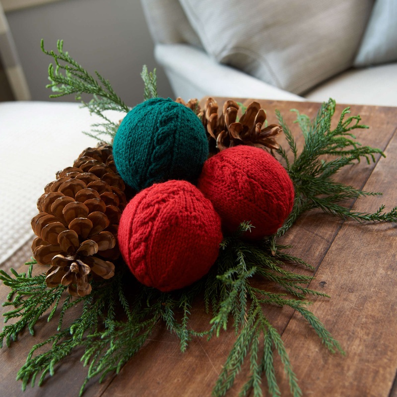 Red Heart Knit Cabled Holiday Balls