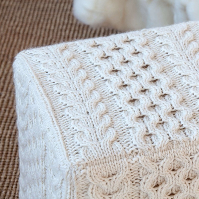 Red Heart Knit Cabled Ottoman Cover