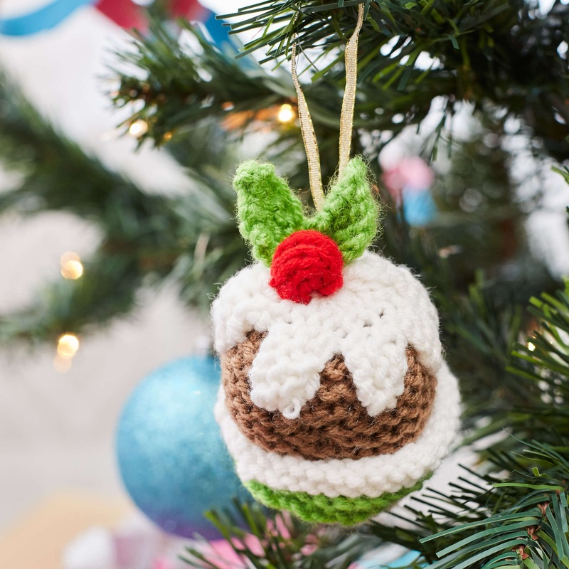 Red Heart Knit Christmas Pudding Ornament